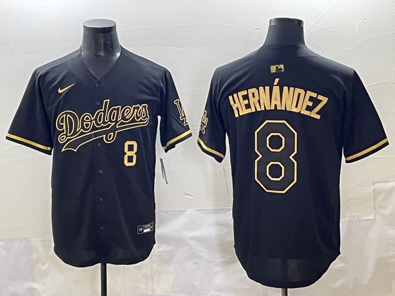 Men 2025 Los Angeles Dodgers #8 Hernandez Black Gold Five generations Nike MLB Jersey style 2